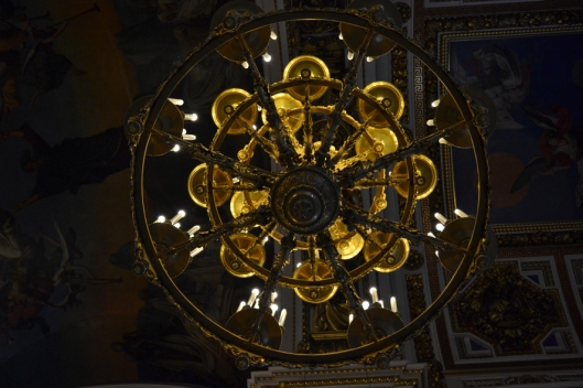 a chandelier hanging in St. Isaac's Cathedral  in St Petersburg